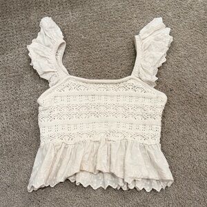 Altar'd State Cream Lace Ruffle Crop Top